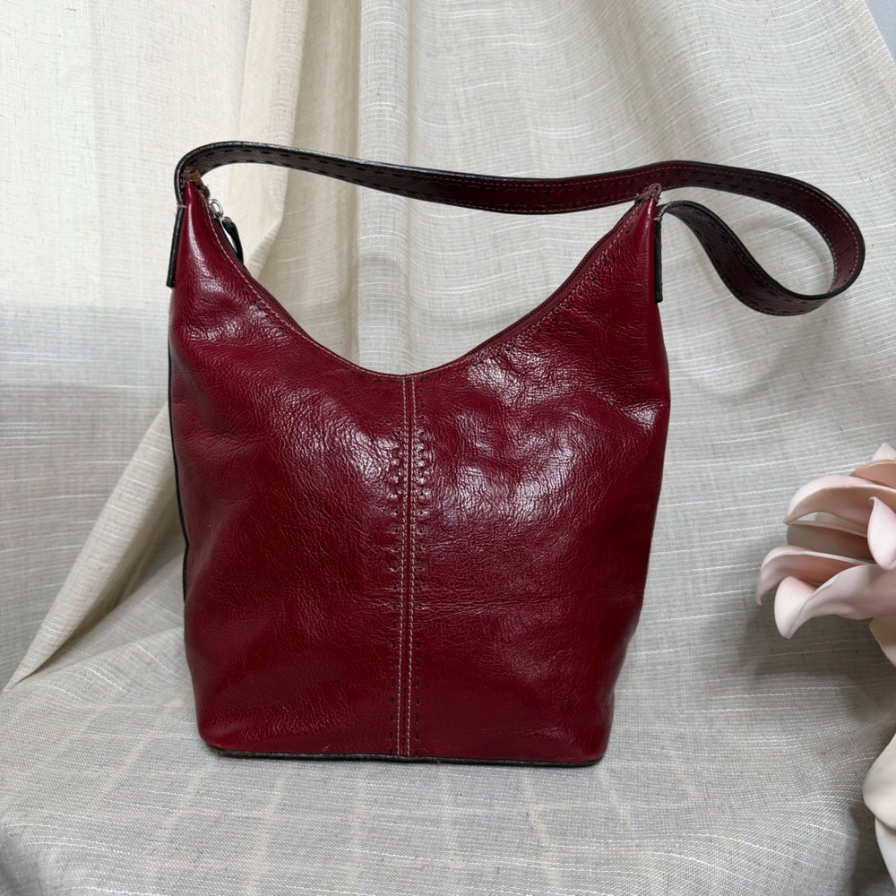 Vintage Fossil Hobo Shoulder Bag Pebbled Leather Red Purse Zip Top 11"x11"